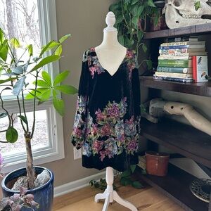 Floral Velvet Dress with V-Neck